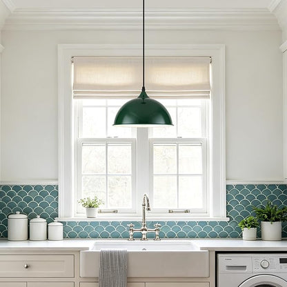 9.8 inch Green Dome Pendant Lights Kitchen Island 3 Pack, Modern Farmhouse Pendant Lights, Vintage Industrial Kitchen Pendant Lighting, Island Lights for Kitchen, Dining Room