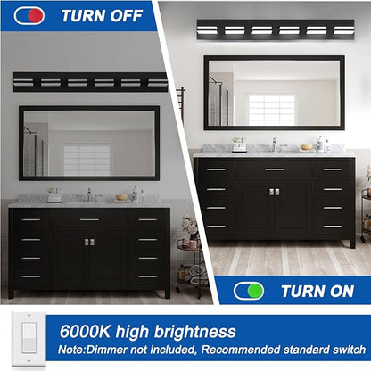 IZORRO LED Modern Bathroom Lights Fixtures(7-Light,Dimmable,360°Rotate),Matte Black Acrylic Wall Lighting,Vanity Lights for Bathroom Over Mirror - 6000k 40In （No Assembly Required）