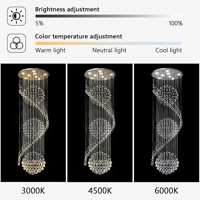 D24'' x H78'' Crystal Chandelier for Entryway High Ceiling Chandeliers Glam Chandelier Modern Large Raindrop Chandeliers LED Dimmable Light Fixtures for Staircaes Foyer Living Room