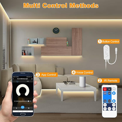Tatazone Smart White COB Led Strip Light with App and Remote, 16.4ft 2700K Bright Warm Color WiFi COB Light Strip Compatible with Alexa Google, Dimmable Indoor Led Lights for Mirror, Cabinet, Kitchen