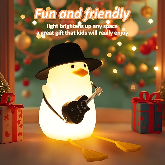 Anywin Duck Night Light, Squishy Duck Lamp, Silicone Bedside Light Up Funny Duck with Dimmer & Rechargeable. Birthday Gifts for Friends Women(Guitar Duck)