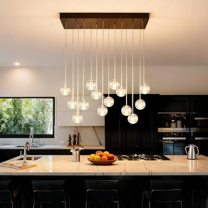 14 Lights Black Raindrop Rectangle Chandelier, Modern Bubble Crystal Chandelier for Dining Room, Large Pendant Light for High Ceilings Staircase Foyer Entryway Living Room Kitchen Island