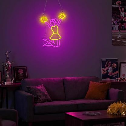 OkiyiD Cheerleading Neon Sign, Dimmable LED Wall Art for Cheerleaders, Girls, Women, Ideal for Bedroom, Dance Studio, Club Decor with USB Power and Hanging Kit