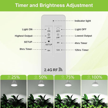 RDJ Bouns Dimmable Led Grow Light Bulb with Remote & Timer, 26W Full Spectrum Plant Bulb for Indoor Plants, Auto On/Off 4/8/12H, Natural White PAR38 Grow Lamp for Succulents, Seeds, E26 Base