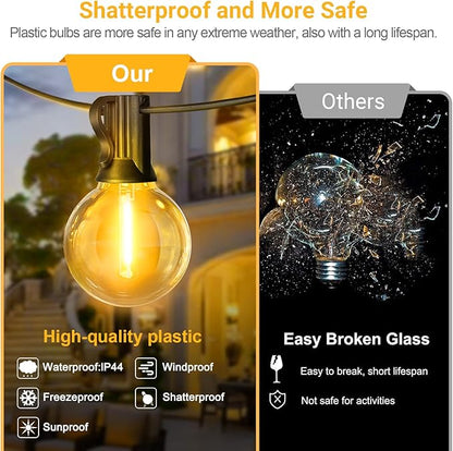LAMPHOME LED Outdoor String Lights, 26FT Waterproof Patio Lights 12+1 Edison Shatterproof Bulbs, Connectable Hanging Lights for Backyard Porch Deck Garden Balcony Yard Cafe Party Christmas Decor