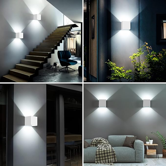 Juyace 20W LED Outdoor Wall Sconce Light 2000lm 6000K White Modern Exterior Fixture Up Down Angle-Adjustable with US Mount Plate Aluminum for Front Porch Patio House Garage Door 4 Pack