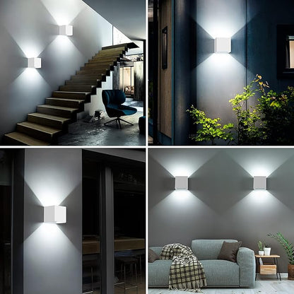Juyace 20W LED Modern Wall Sconce Outdoor Lighting 6000K Up Down Angle-Adjustable White Exterior Light Fixtures with US Mount Plate Aluminum for House Front Patio Garage Door 2 Pack