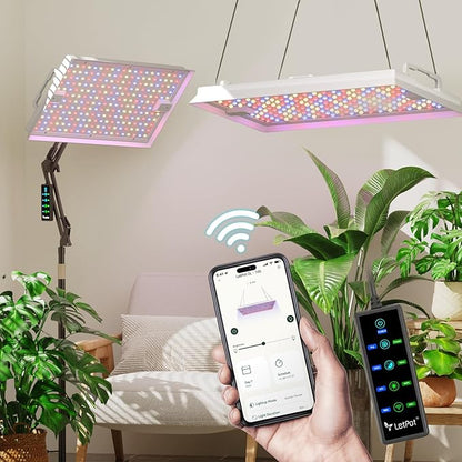 LETPOT 100 Watt (Max 120W Output) Grow Lights for Indoor Plants Full Spectrum, Smart APP, 8-Level Adjustable Light, Hanging & Standing, 270° Foldable, 360° Rotation, 2x3,3x4,18000 Lumens, High ppfd