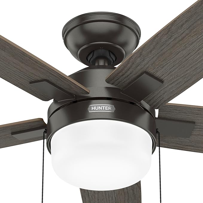 Hunter Ceiling Fan with LED Light - Black Ceiling Fan with Pull Chain, For Bedroom or Living Room, Standard Mount, No Remote, 5 Blades, Includes Bulbs - Anisten (Noble Bronze, 44 inch)