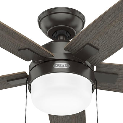 Hunter Ceiling Fan with LED Light - Black Ceiling Fan with Pull Chain, For Bedroom or Living Room, Standard Mount, No Remote, 5 Blades, Includes Bulbs - Anisten (Noble Bronze, 44 inch)