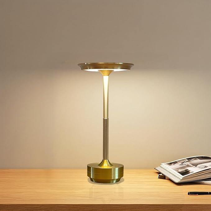 Ecolume Cordless Table Lamp,LED Portable Battery Operated Lamp, Dimmable Stepless 3-Color LED with Memory Function. Portable for Home Office/Dinner/Restaurant/Living Room.(Gold)