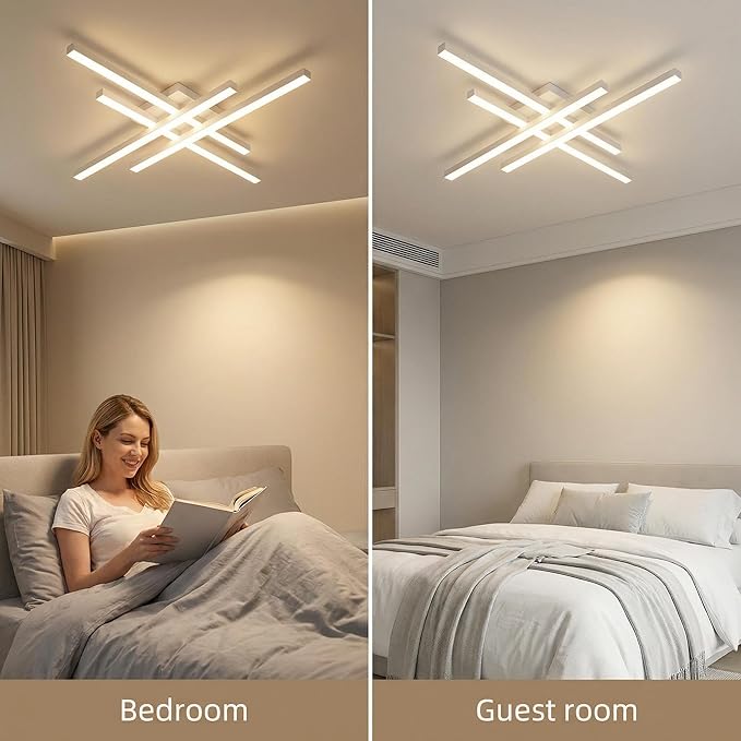 Modern 24in LED Ceiling Light, Minimalist Linear Geometric Flush Mount, 3000K Warm White Ceiling Lamp for Living Room Bedroom Kitchen Dining Room Office
