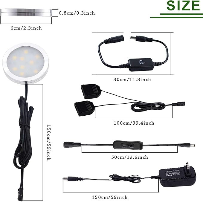 AIBOO Under Cabinet LED Puck Lights Kit with Touching Switch Dimmable for Kitchen Cupboard Closet Lighting (6 Lights,Daylight White)