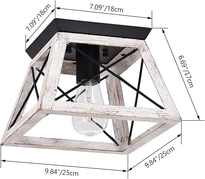 Luupyia 9.84Inches Farmhouse Ceiling Light Fixture Semi Flush Mount, White Square Farmhouse Ceiling Light, Rustic Metal Island Overhead Lighting Fixtures for Dining Room Entryway Living Room, E26