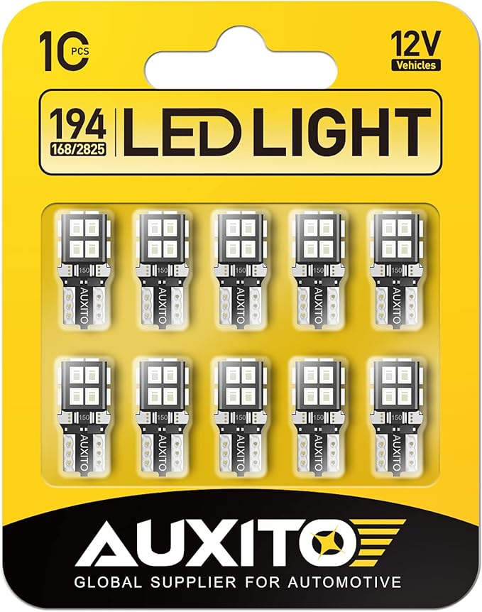 AUXITO 194 LED Light Bulb Blue 168 2825 W5W T10 Wedge 14-SMD LED Replacement Bulbs for Car Dome Map Door License Plate Parking Lights, Pack of 10