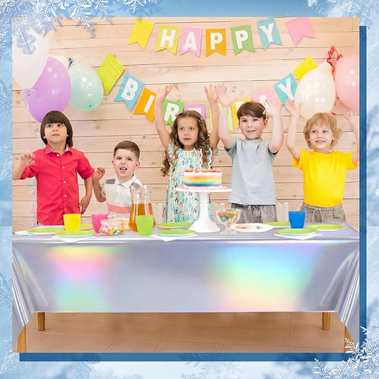 Oudain 3 Pcs Frozen Theme Party Blue & Purple & Silver Iridescent Party Tablecloth 54 x 108 Inch Plastic Rectangle Tablecloth Waterproof Table Cover for Frozen Theme Birthday Decoration