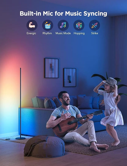 Govee RGBIC Floor Lamp Basic 2-Pack, Compatible with Alexa, LED Smart Standing Lamp with Voice Control, Color Changing Bedside Floor Lamp for Bedroom, Nightstand Corner Lights, Black