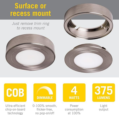 Armacost Lighting PureVue 233411 Dimmable LED Puck Light - Soft Bright White, Brushed Steel Finish