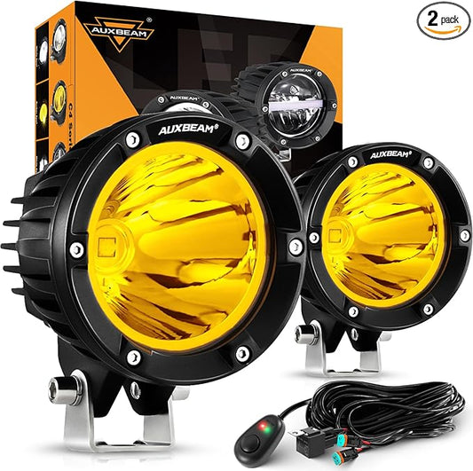 Auxbeam C4 Series 4 Inch 72W Amber Round LED Pods Spot Beam Automotive Offroad Lighting Yellow Fog Spot Light Bar for Trucks Car Motorcycle SUV ATV UTV Jeep Wrangler, Pair