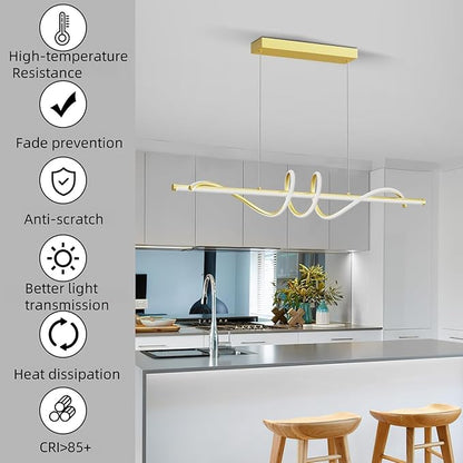 Modern Pendant Lights Fixture, 39in Aluminum LED Ceiling Chandelier with Remote Control Dimmable 3000k-6000K Color Temperature, Island Lighting Lamp for Kitchen, Dining Room