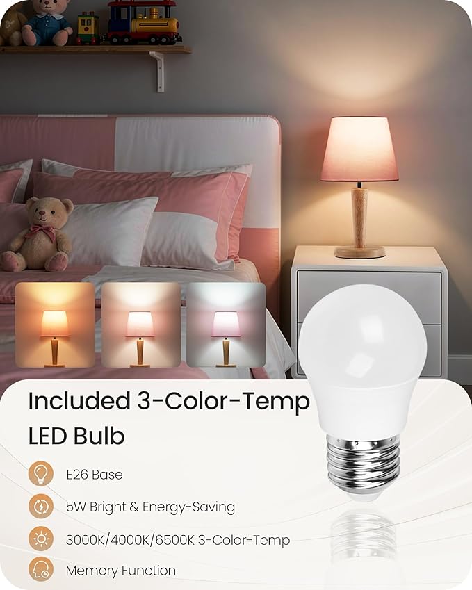 12" Wood Bedside Table Lamps Set of 2, Small Desk Lamps for Small Places, 3 Color Temperatures with Memory, Pink Linen Shade & E26 Bulbs, for Bedroom Living Room Office MP13TLP205