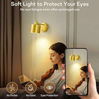 Lightess Sconces Wall Decor Set of 2 with Switch, 350° Rotatable Dimmable Gold Wall Sconce Hardwired, Industrial Wall Lights for Living Room, Bedroom, Bathroom, Hallway, (Not Included Bulb)