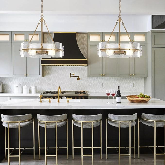 Modern Chandelier for Dining Room, 22" Gold Glass Chandelier, Large Farmhouse Round Chandelier for Dining Room, Foyer, Bedroom, Hallway, Entryway