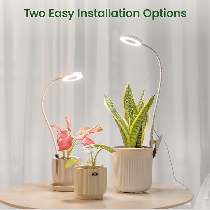 LORDEM Grow Lights for Indoor Plants, 2 in 1 Full Spectrum Plant Light with 360° Gooseneck, 48 LEDs, Auto Timer 6/8/12/16H, 3 Lighting Modes,5 Brightness Levels for Small Plants, 1 Pack White