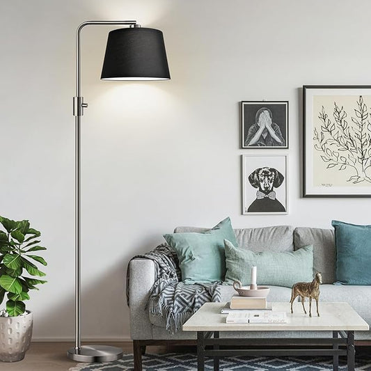 Nintiue 【Upgraded】 Dimmable Floor Lamp, 1000 Lumens LED Edison Bulb Included, Brushed Nickel Arc Floor Lamps Modern Standing Lamp with Black Shade, Tall Lamps for Living Room Bedroom