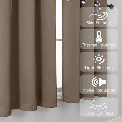 Simplebrand Brown Kitchen Valances for Windows 18 Inches Long 2 Pack, Room Darkening Window Valances for Living Room, Grommet Short Straight Drape Kitchen Curtains for Bedroom Kids Room, 40Wx18L