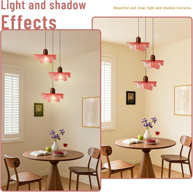 3 Light Red Glass Pendant Light Mid Century Modern Chandelier Adjustable Hanging Ceiling Light Fixture E26 Base for Bedroom Entryway Kitchen Island Dining Room