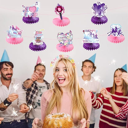 8 Pcs Kpop Party Decoration, Pink Purple Music Theme Honeycomb Centerpieces 3D Double Sided Table Decor Supplies for K-Pop Music Party Decorations