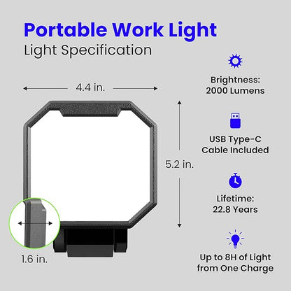 Feit Electric Portable LED Work Light, 360° Rotating Head, 3 Light Modes, 2000/1000/500 Lumens, Adjustable Working Light for Workshop Garage, 25,000-Hour Lifetime, WORK2000/FOLD/BAT
