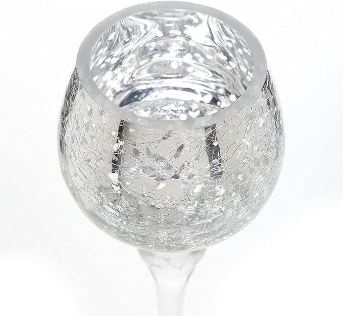 Hosley Set of 3 Metallic Crackle Glass Tealight Holders – 12", 10", 9" Elegant Home Decor, Ambient Lighting, Stylish Centerpieces & Gift Idea