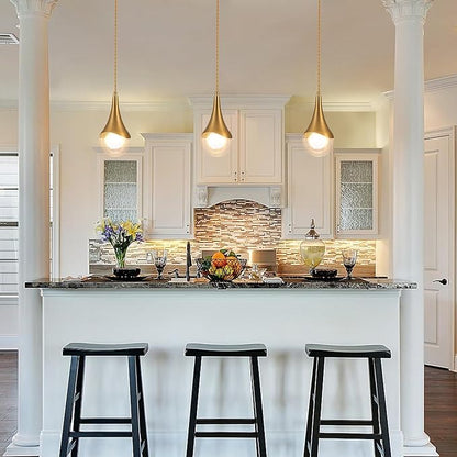 MWZ Gold Pendant Lights Kitchen Island 3 Pack, Modern Brass Raindrop Pendant Light Fixture Over Table with Clear Glass Globe Shade,Mini Teardrop Chandelier,Adjustable Cord Hanging Lighting for Sink