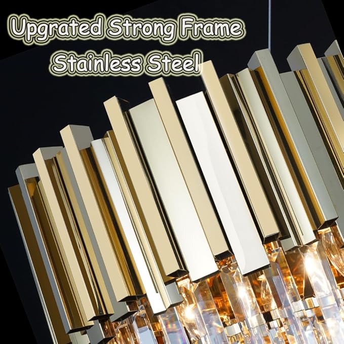 Gold Crystal Chandeliers Dining Room Rectangle L59'' Modern Crystal Chandelier Lighting 22 Light Contemporary Ceiling Light Fixture Chandelier Over Dining Table Golden Extra Large