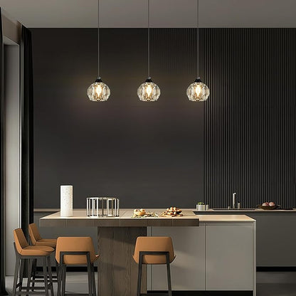 Weesalife Crystal Chandeliers for Dining Room Lights Fixture Over Table, 3 Pack Black Modern Pendant Light Fixture，Crystal Pendant Lighting for Kitchen Island Bathroom Bar