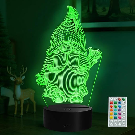 Gnome Night Light, Gnome Gifts, 3D Illusion Lamp with Remote Control, 16 RGB Colors, 4 Flashing Modes, Timer, Dimmable, Gnome Stuff for Decor for Holiday Birthday Christmas