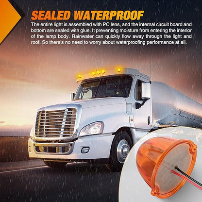 Nilight Cab Roof Marker Light 5 PCS 18 LED Amber Top Clearance Indicator Lights Waterproof Surface Mount for Heavy Duty Trucks Trailer Camper RV Tractor