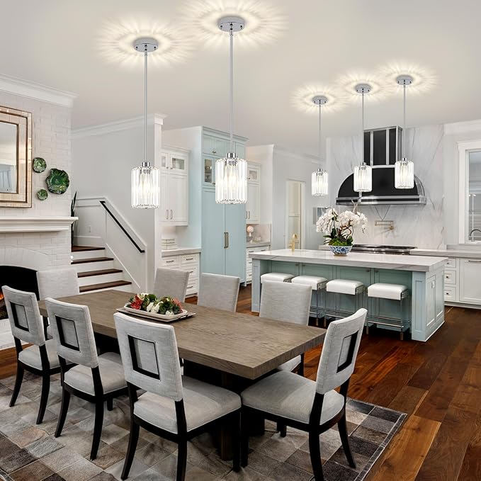 Chrome Crystal Pendant Lights Kitchen Island, Modern Kitchen Pendant Lighting Over Island Dining Room Light Fixtures Adjustable Hanging Pendant Light for Bathroom Hallway Entryway Bedroom Foyer