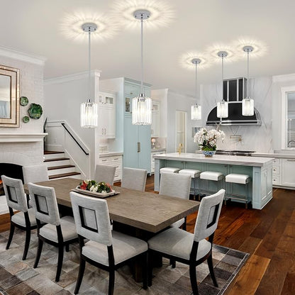 Chrome Crystal Pendant Lights Kitchen Island, Modern Kitchen Pendant Lighting Over Island Dining Room Light Fixtures Adjustable Hanging Pendant Light for Bathroom Hallway Entryway Bedroom Foyer