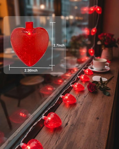 SUNSGNE Red Heart String Lights Valentines Lights, 8.5FT Plug in Fairy String Lights with 10 LED Red Heart Bulbs for Indoor Outdoor Home Room Party Wedding Valentine's Decor, White Wire