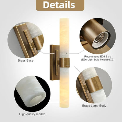23" Antique Brass Wall Sconce with Bronze-Colored Marble - Rust-Resistant Vintage Mirror Lighting for Bathroom & Vanity (Wall Mount)