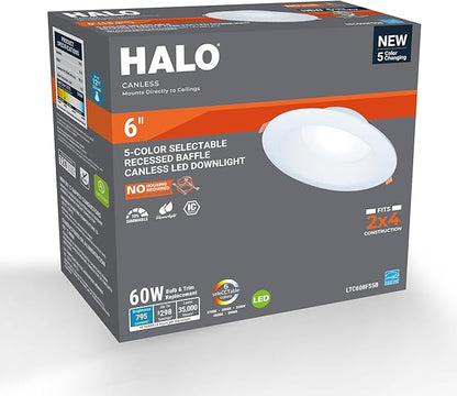 HALO LT 6 in Canless LED Recessed Indoor/Outdoor Dimmable Ceiling Downlight, Wet Location Rated, Selectable Color Temperature, 2700K-5000K, 750 Lumens, Wet Location - LTC608FS5B