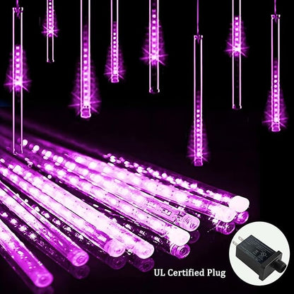 Adecorty Halloween Lights Outdoor, Purple Halloween Decorations Meteor Shower Light Christmas Lights Outdoor 8 Tubes 192 LED Falling Rain Dripping Icicle Light for Xmas Christmas Decor Party,UL Plug