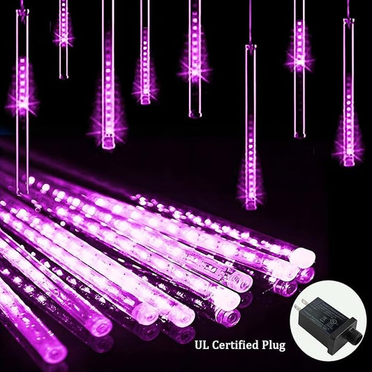Adecorty Halloween Lights Outdoor, Purple Halloween Decorations Meteor Shower Light Christmas Lights Outdoor 8 Tubes 192 LED Falling Rain Dripping Icicle Light for Xmas Christmas Decor Party,UL Plug