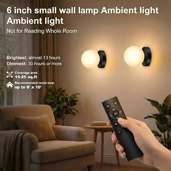 Battery Operated Wall Sconce Set of 2, Dimmable Wireless Black Wall Lamp with 14000mAh Rechargeable Battery, Portables Cordless Wall Light Fixtures for Painting Living Room Bedroom Bathroom