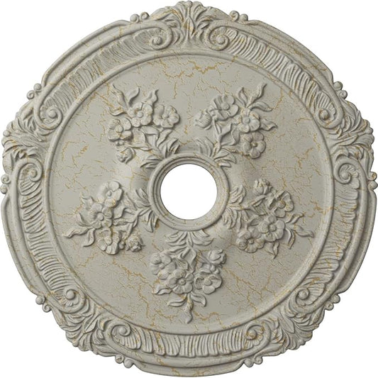 26"OD x 3 3/4"ID x 1 1/2"P Attica with Rose Ceiling Medallion (Fits Canopies up to 4 1/2"), Hand-Painted Pot of Cream Crackle