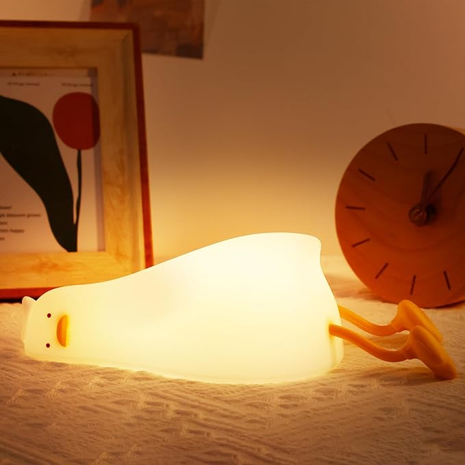 Anywin Lying Flat Duck Night Light, Cute Light Up Duck Soft Silicone Nursery Night Lamp with Touch Control & Rechargeable & Timer & Dimmer for Kids, Birthday Festival New-Born Gifts for Baby Kids