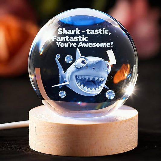 Shark Night Light, 3D Crystal Ball Shark Lamp, Underwater Gifts, 2.36 Inch Ball for Room Decor Boys Girls Birthday Xmas Cool Figurines Gifts